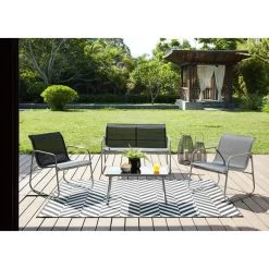 Salon De Jardin LISBOA En Acier Et Textilène Noir 4 Places -Canapé Rêve Promos Magasin lisboa sofa set noir 4pcs 5