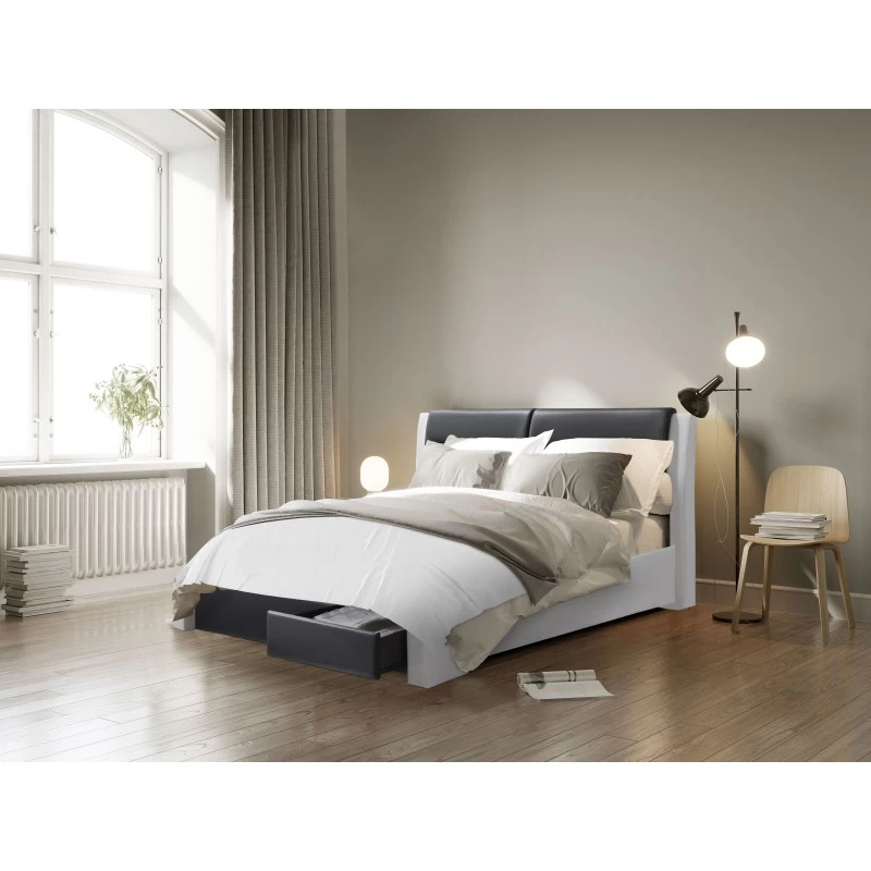 Lit à Tiroirs IMAGINA Simili Blanc Et Noir 140x190 Sommier Inclus 1 Lit à Tiroirs IMAGINA Simili Blanc Et Noir 140x190 Sommier Inclus