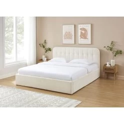 Lit Coffre ANDRE Tissu Bouclette écru 180x200 Sommier Inclus -Canapé Rêve Promos Magasin lit coffre andre tissu bouclettes ecru 180x200 sommier inclus 1