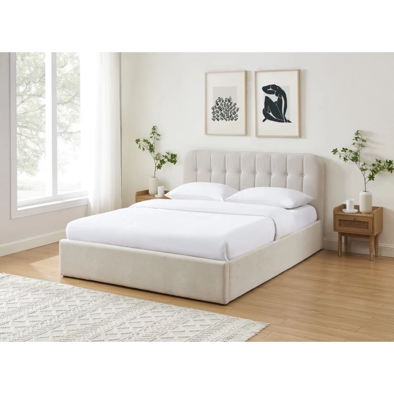 Lit Coffre ANDRE Velours Beige Sable 160x200 Sommier Inclus 3 Lit Coffre ANDRE Velours Beige Sable 160x200 Sommier Inclus – Image 3