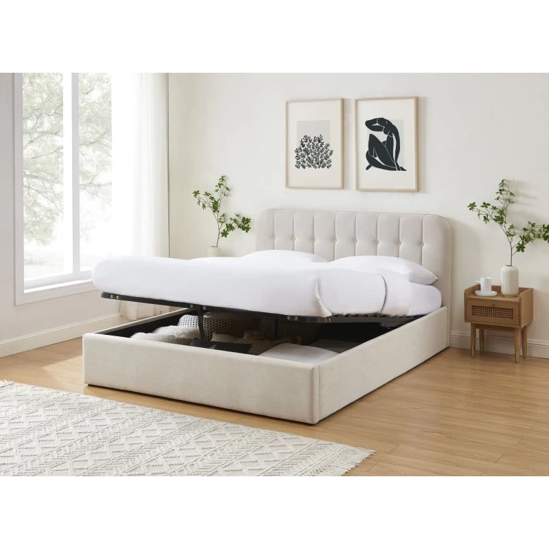 Lit Coffre ANDRE Velours Beige Sable 160x200 Sommier Inclus 4 Lit Coffre ANDRE Velours Beige Sable 160x200 Sommier Inclus – Image 4