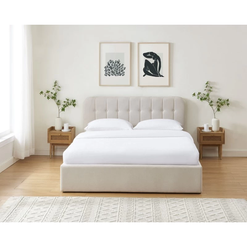 Lit Coffre ANDRE Velours Beige Sable 160x200 Sommier Inclus 1 Lit Coffre ANDRE Velours Beige Sable 160x200 Sommier Inclus