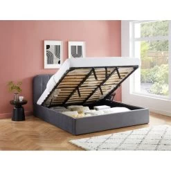 Lit Coffre ANDRE Velours Gris Anthracite Sommier 180x200 Inclus -Canapé Rêve Promos Magasin lit coffre andre velours gris anthracite sommier 180x200cm inclus 1