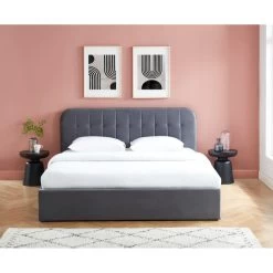 Lit Coffre ANDRE Velours Gris Anthracite Sommier 180x200 Inclus -Canapé Rêve Promos Magasin lit coffre andre velours gris anthracite sommier 180x200cm inclus 2