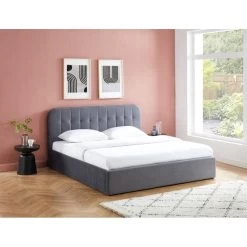 Lit Coffre ANDRE Velours Gris Anthracite Sommier 180x200 Inclus