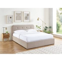 Lit Coffre KNUT Velours Beige Sable 140x190 Sommier Inclus -Canapé Rêve Promos Magasin lit coffre knut velours beige sable 140x190 sommier inclus 1