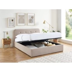 Lit Coffre KNUT Velours Beige Sable 160x200 Sommier Inclus -Canapé Rêve Promos Magasin lit coffre knut velours beige sable 160x200 sommier inclus 2