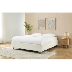 Lit Coffre KORALL Tissu Bouclette écru 160x200 Sommier Inclus -Canapé Rêve Promos Magasin lit coffre korall tissu bouclettes ecru 160x200 sommier 1