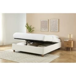 Lit Coffre KORALL Tissu Bouclette écru 160x200 Sommier Inclus -Canapé Rêve Promos Magasin lit coffre korall tissu bouclettes ecru 160x200 sommier 2