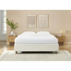 Lit Coffre KORALL Tissu Bouclette écru 160x200 Sommier Inclus