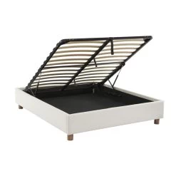 Lit Coffre KORALL Tissu Bouclette écru 160x200 Sommier Inclus -Canapé Rêve Promos Magasin lit coffre korall tissu bouclettes ecru 160x200 sommier 4