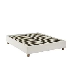 Lit Coffre KORALL Tissu Bouclette écru 160x200 Sommier Inclus -Canapé Rêve Promos Magasin lit coffre korall tissu bouclettes ecru 160x200 sommier 8