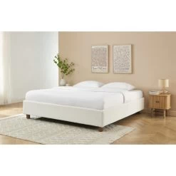 Lit Coffre KORALL Tissu Bouclette écru 180x200 Sommier Inclus -Canapé Rêve Promos Magasin lit coffre korall tissu bouclettes ecru 180x200 sommier inclus 1