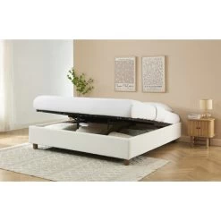 Lit Coffre KORALL Tissu Bouclette écru 180x200 Sommier Inclus -Canapé Rêve Promos Magasin lit coffre korall tissu bouclettes ecru 180x200 sommier inclus 2