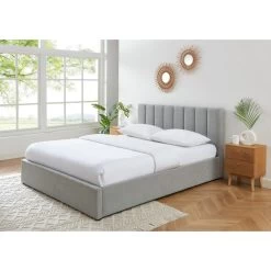 Lit Coffre MARIUS Tissu Gris Perle 160x200 Sommier Inclus -Canapé Rêve Promos Magasin lit coffre marius velours gris perle 160x200 sommier inclus 1