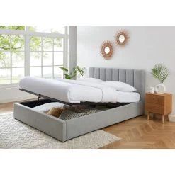 Lit Coffre MARIUS Tissu Gris Perle 160x200 Sommier Inclus -Canapé Rêve Promos Magasin lit coffre marius velours gris perle 160x200 sommier inclus 2