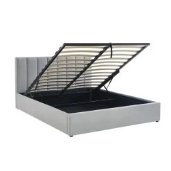 Lit Coffre MARIUS Tissu Gris Perle 160x200 Sommier Inclus -Canapé Rêve Promos Magasin lit coffre marius velours gris perle 160x200 sommier inclus 4