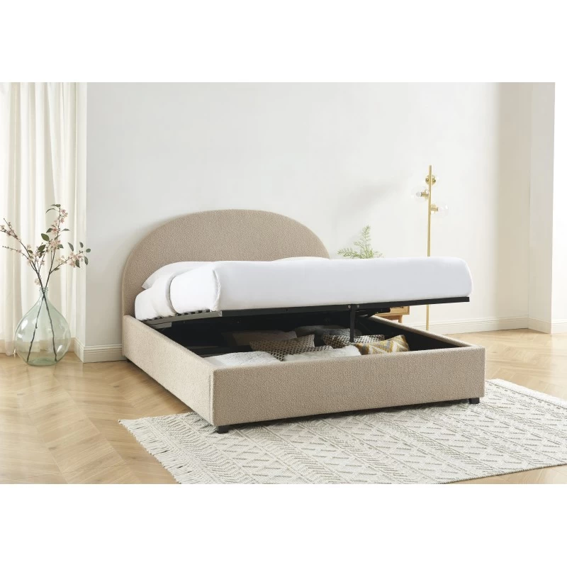 Lit Coffre OLAF Tissu Bouclette Beige 160x200 Sommier Inclus 4 Lit Coffre OLAF Tissu Bouclette Beige 160x200 Sommier Inclus – Image 4