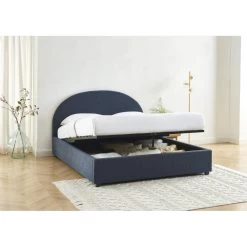 Lit Coffre OLAF Tissu Bouclette Bleu Foncé 160x200 Sommier Inclus -Canapé Rêve Promos Magasin lit coffre olaf laine bouclee bleu fonce 160x200 sommier inclus 2