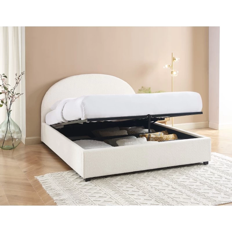 Lit Coffre OLAF Tissu Bouclette écru 160x200 Sommier Inclus 4 Lit Coffre OLAF Tissu Bouclette écru 160x200 Sommier Inclus – Image 4