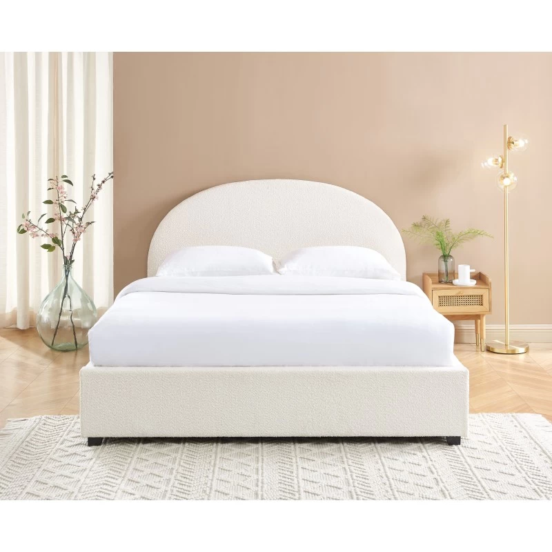 Lit Coffre OLAF Tissu Bouclette écru 160x200 Sommier Inclus 1 Lit Coffre OLAF Tissu Bouclette écru 160x200 Sommier Inclus