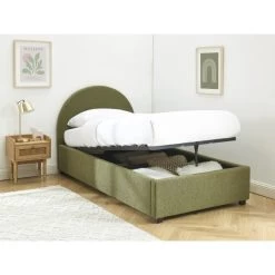 Lit Coffre OLAF Tissu Bouclette Kaki 90x190 Sommier Inclus -Canapé Rêve Promos Magasin lit coffre olaf laine bouclee kaki 90x190 sommier inclus 2