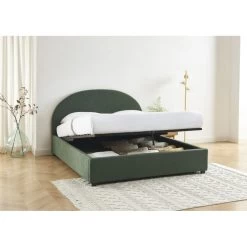 Lit Coffre OLAF Tissu Bouclette Vert Forêt 160x200 Sommier Inclus -Canapé Rêve Promos Magasin lit coffre olaf laine bouclee vert fonce 160x200 sommier inclus 2