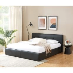Lit Coffre SEGURO Simili Noir 180x200 Sommier Inclus -Canapé Rêve Promos Magasin lit coffre seguro simili noir 180x200 sommier inclus 1