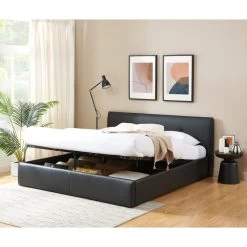 Lit Coffre SEGURO Simili Noir 180x200 Sommier Inclus -Canapé Rêve Promos Magasin lit coffre seguro simili noir 180x200 sommier inclus 2