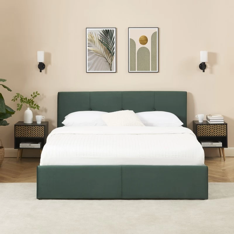 Lit Coffre SEGURO Velours Vert Forêt 140x190 Sommier Inclus 1 Lit Coffre SEGURO Velours Vert Forêt 140x190 Sommier Inclus