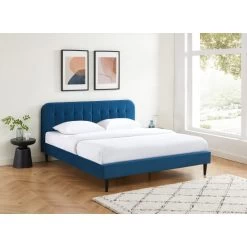 Lit Double ANDRE Velours Bleu Paon 180x200 Sommier Inclus -Canapé Rêve Promos Magasin lit double andre velours bleu paon 180x200 sommier inclus 1