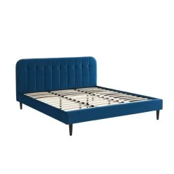 Lit Double ANDRE Velours Bleu Paon 180x200 Sommier Inclus -Canapé Rêve Promos Magasin lit double andre velours bleu paon 180x200 sommier inclus 3
