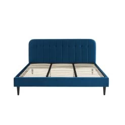 Lit Double ANDRE Velours Bleu Paon 180x200 Sommier Inclus -Canapé Rêve Promos Magasin lit double andre velours bleu paon 180x200 sommier inclus 4
