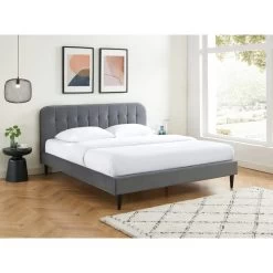 Lit Double ANDRE Velours Gris Anthracite 180x200 Sommier Inclus -Canapé Rêve Promos Magasin lit double andre velours gris anthracite 180x200 sommier inclus 1