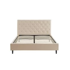 Lit Double HUBERT Velours Beige Sommier 160x200 Cm Inclus -Canapé Rêve Promos Magasin lit double hubert velours beige sommier 160x200 cm inclus 2