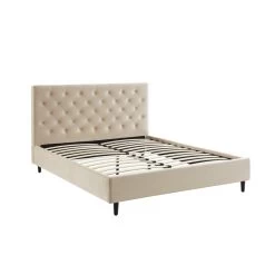 Lit Double HUBERT Velours Beige Sommier 160x200 Cm Inclus -Canapé Rêve Promos Magasin lit double hubert velours beige sommier 160x200 cm inclus 3
