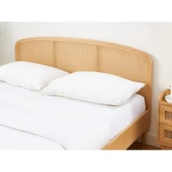 Lit Double LEON Placage Chêne Et Cannage Rotin 140x190 Sommier Inclus -Canapé Rêve Promos Magasin lit double leon placage chene et cannage rotin 140x190 sommier inclus 2