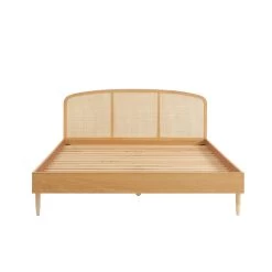 Lit Double LEON Placage Chêne Et Cannage Rotin 140x190 Sommier Inclus -Canapé Rêve Promos Magasin lit double leon placage chene et cannage rotin 140x190 sommier inclus 5