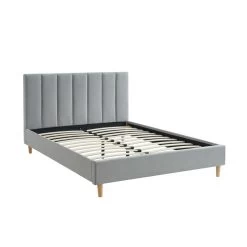 Lit Double MARIUS Tissu Gris Perle 140x190 Sommier Inclus -Canapé Rêve Promos Magasin lit double marius velours gris perle 140x190 sommier inclus 4