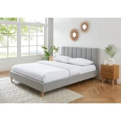 Lit Double MARIUS Tissu Gris Perle 160x200 Sommier Inclus 10 Lit Double MARIUS Tissu Gris Perle 160x200 Sommier Inclus -Canapé Rêve Promos Magasin lit double marius velours gris perle 160x200 sommier inclus 1