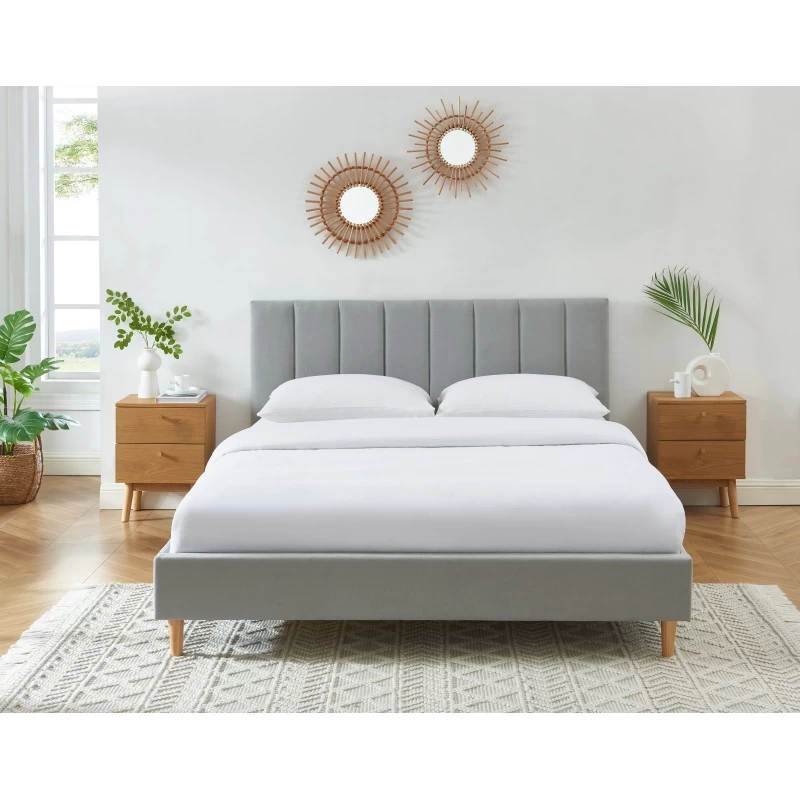 Lit Double MARIUS Tissu Gris Perle 160x200 Sommier Inclus 1 Lit Double MARIUS Tissu Gris Perle 160x200 Sommier Inclus