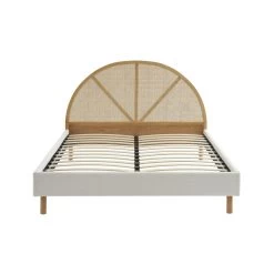 Lit Double TSUKI 140x190 Tissu Bouclette écru Et Cannage Rotin -Canapé Rêve Promos Magasin lit double tsuki 140x190 tissu bouclettes ecru et cannage rotin 5