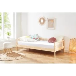 Lit Enfant LOU Pin Massif 90x190 Sommier Inclus -Canapé Rêve Promos Magasin lit enfant lou en pin massif couleur bois naturel couchage 90 x 190 cm 2