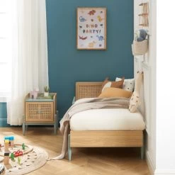 Lit Enfant PABLO Bleu Et Cannage Rotin 70x140 Sommier Inclus -Canapé Rêve Promos Magasin lit enfant pablo bleu et cannage rotin 70x140 sommier inclus 1