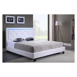 Lit à Led FILIP Simili Blanc Et Strass 140x190 Sommier Inclus -Canapé Rêve Promos Magasin lit filip a led 140x190cm 6