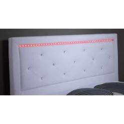 Lit à Led FILIP Simili Blanc Et Strass 140x190 Sommier Inclus -Canapé Rêve Promos Magasin lit filip a led 140x190cm 7