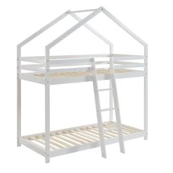 Lit Cabane Superposé TINY Pin Blanc 90x190 Sommier Inclus -Canapé Rêve Promos Magasin lit superpose tiny bois massif de pin blanc 90x190cm 3