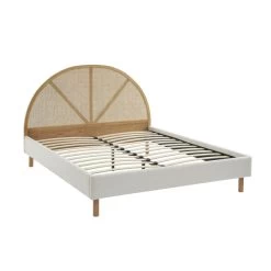 Lit Double TSUKI 160x200 Tissu Bouclette écru Et Cannage Rotin -Canapé Rêve Promos Magasin lit tsuki 160x200 tissu bouclettes ecru et cannage rotin 4