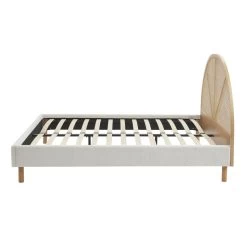 Lit Double TSUKI 160x200 Tissu Bouclette écru Et Cannage Rotin -Canapé Rêve Promos Magasin lit tsuki 160x200 tissu bouclettes ecru et cannage rotin 6