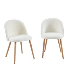 Lot De 2 Chaises MACARON Tissu Bouclettes écru Pieds Hêtre Massif -Canapé Rêve Promos Magasin lot de 2 chaises macaron tissu bouclettes ecru pieds hetre massif 2
